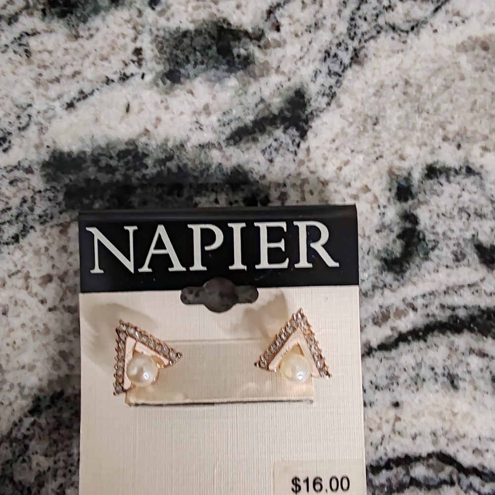 Napier Gold and Pearl Triangle Earrings